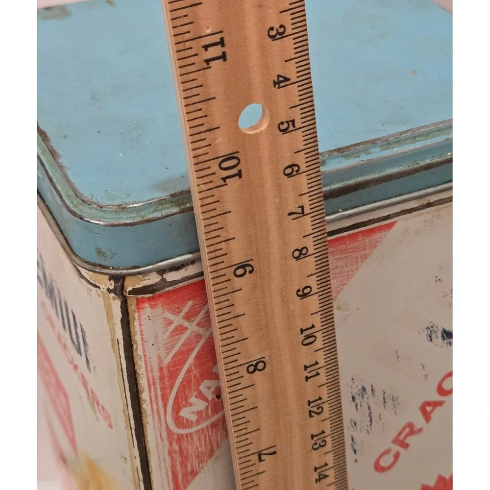 Vintage Nabisco Premium Saltine Crackers Tin Blue Lid 14oz‎ Metal Advertising